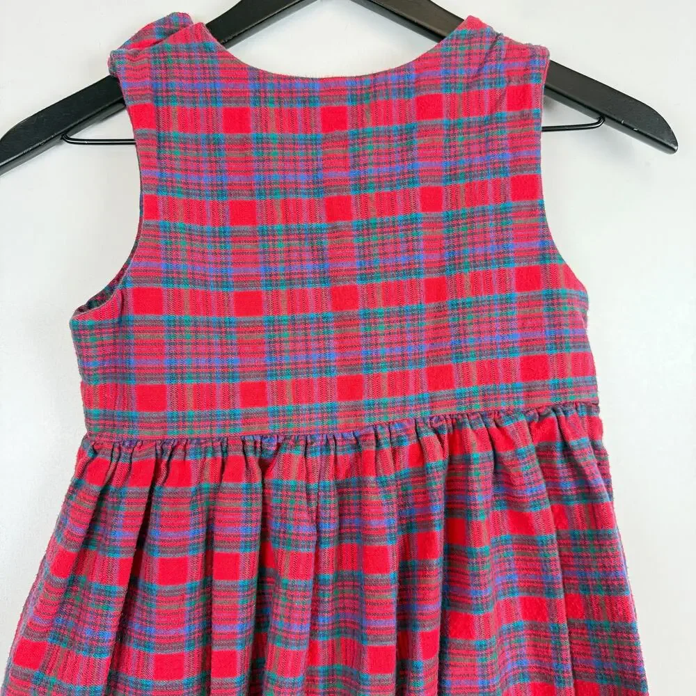 Vintage 90s Unbranded Girls Plaid Holiday Plaid Red Cotton Dress - 6X 6